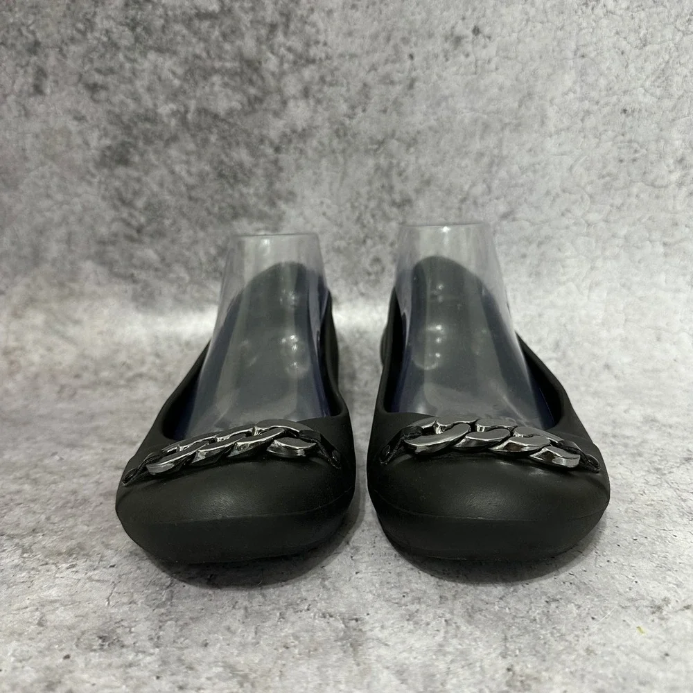 Crocs Gianna Chain Link Ballet Flats Womens 9 Black Slip On Rubber Round Toe